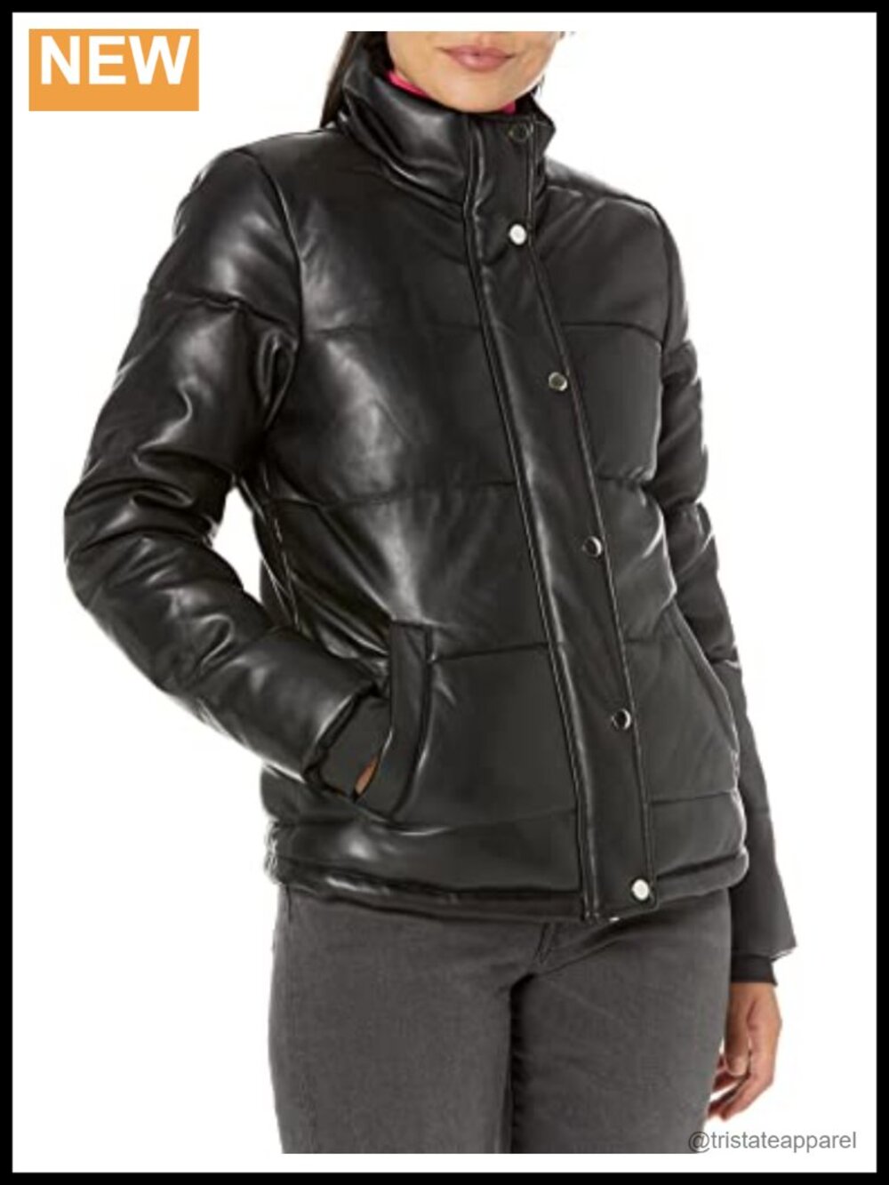 Women's Pleather Faux Fur Lined High Collar Puffer Jacket